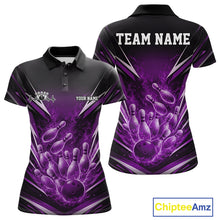 Load image into Gallery viewer, Custom Purple Fire Flame Bowling Women Polo Shirt, Bowling Team Tournament Outfit IPHW11135