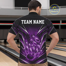 Load image into Gallery viewer, Custom Purple Fire Flame Bowling Men Quarter-Zip Shirt, Bowling Team Tournament Outfit IPHW11135