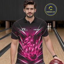 Load image into Gallery viewer, Custom Pink Fire Flame Bowling Men Polo Shirt, Bowling Team Tournament Outfit IPHW11136