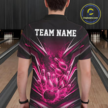 Load image into Gallery viewer, Custom Pink Fire Flame Bowling Men Polo Shirt, Bowling Team Tournament Outfit IPHW11136