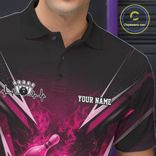 Load image into Gallery viewer, Custom Pink Fire Flame Bowling Men Polo Shirt, Bowling Team Tournament Outfit IPHW11136