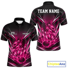 Load image into Gallery viewer, Custom Pink Fire Flame Bowling Men Polo Shirt, Bowling Team Tournament Outfit IPHW11136