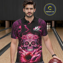 Load image into Gallery viewer, Custom Pink Purple Sugar Skull Bowling Men Polo Shirt, Halloween Team Bowling Outfit IPHW11144