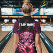 Load image into Gallery viewer, Custom Pink Purple Sugar Skull Bowling Women Polo Shirt, Halloween Team Bowling Outfit IPHW11144