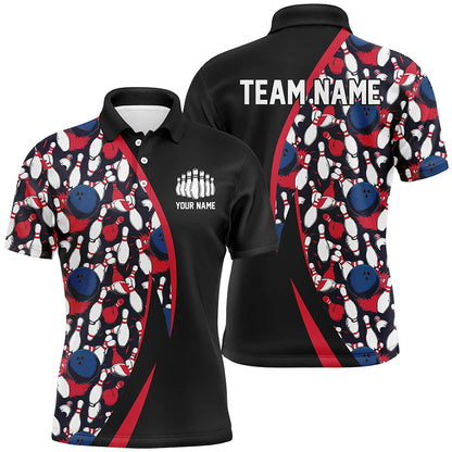 Red, White And Blue Bowling Ball And Pins Pattern Custom Bowling Team Jerseys For Men IPHW6732