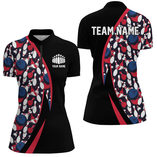 Red, White And Blue Bowling Ball And Pins Pattern Custom Bowling Team Jerseys For Men IPHW6732