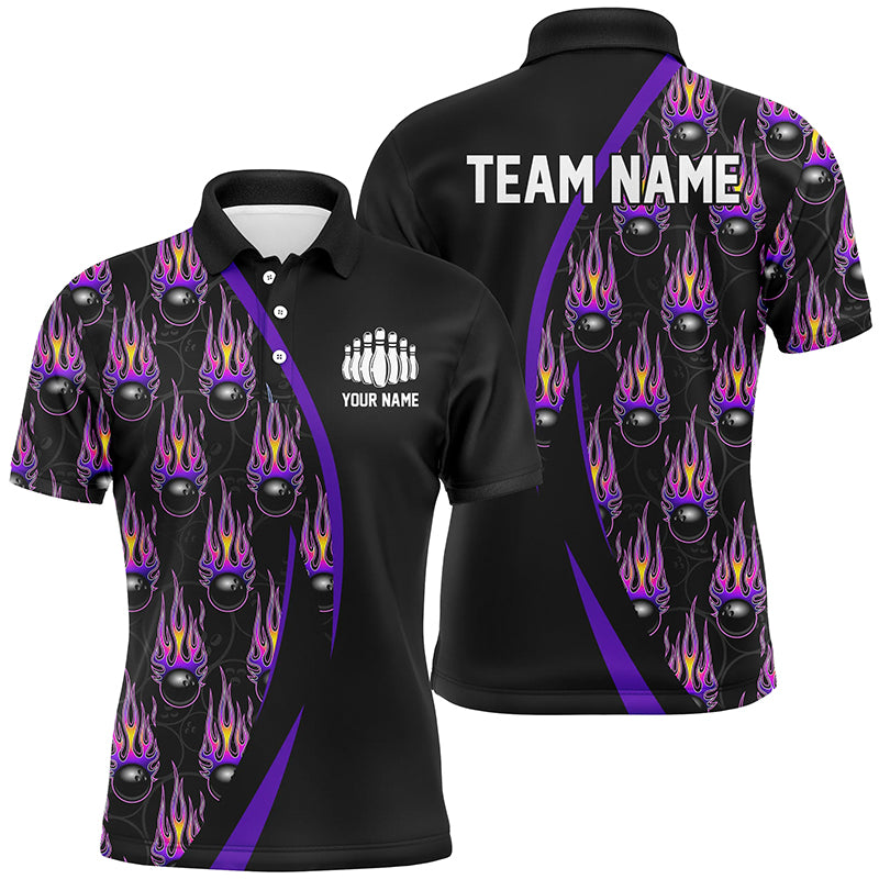 Purple Flame Bowling Ball Pattern Custom Bowling Shirts For Men, Fire Bowling League Outfits IPHW6733
