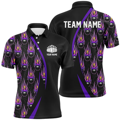 Purple Flame Bowling Ball Pattern Custom Bowling Shirts For Men, Fire Bowling League Outfits IPHW6733