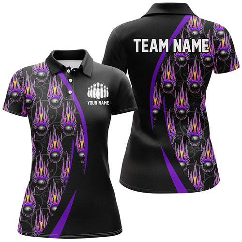 Purple Flame Bowling Ball Pattern Custom Bowling Shirts For Men, Fire Bowling League Outfits IPHW6733