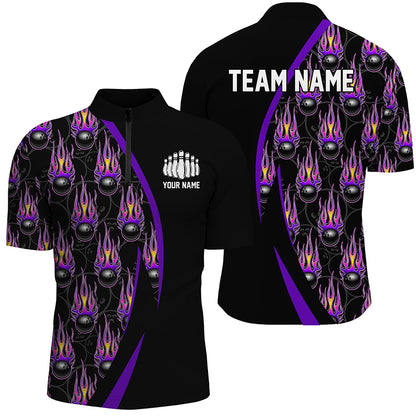 Purple Flame Bowling Ball Pattern Custom Bowling Shirts For Men, Fire Bowling League Outfits IPHW6733