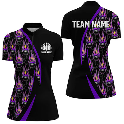 Purple Flame Bowling Ball Pattern Custom Bowling Shirts For Men, Fire Bowling League Outfits IPHW6733