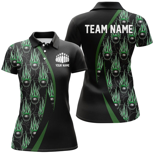 Green Flame Bowling Ball Pattern Custom Bowling Shirts For Men, Fire Bowling League Outfits IPHW6734