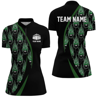 Green Flame Bowling Ball Pattern Custom Bowling Shirts For Men, Fire Bowling League Outfits IPHW6734