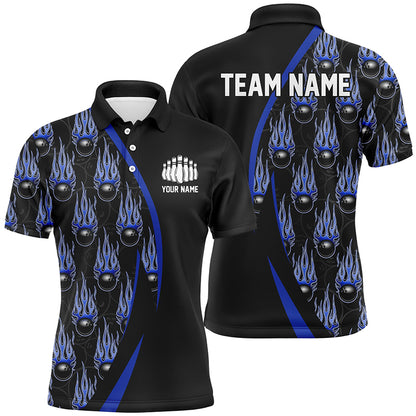 Blue Flame Bowling Ball Pattern Custom Bowling Shirts For Men, Fire Bowling League Outfits IPHW6735