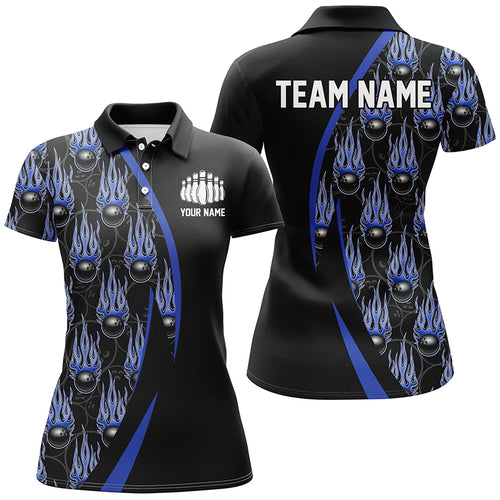 Blue Flame Bowling Ball Pattern Custom Bowling Shirts For Men, Fire Bowling League Outfits IPHW6735