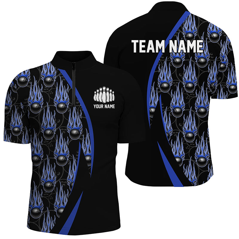 Blue Flame Bowling Ball Pattern Custom Bowling Shirts For Men, Fire Bowling League Outfits IPHW6735