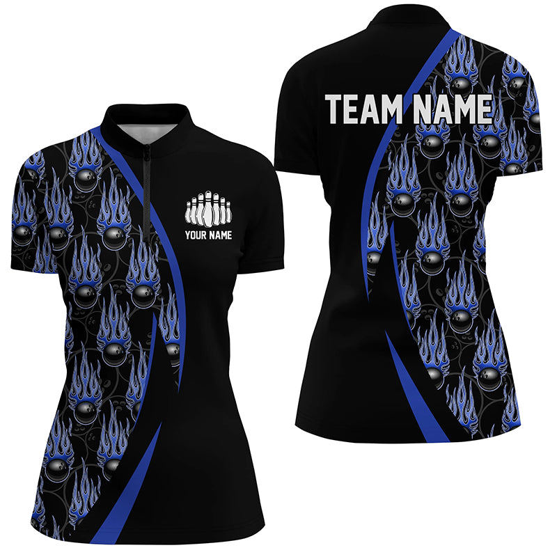 Blue Flame Bowling Ball Pattern Custom Bowling Shirts For Men, Fire Bowling League Outfits IPHW6735