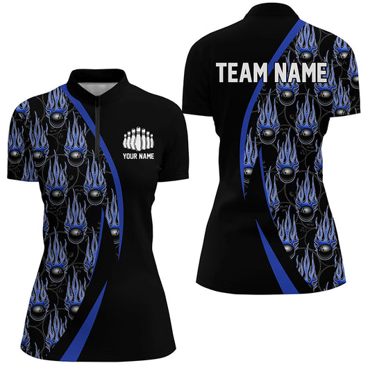 Blue Flame Bowling Ball Pattern Custom Bowling Shirts For Men, Fire Bowling League Outfits IPHW6735