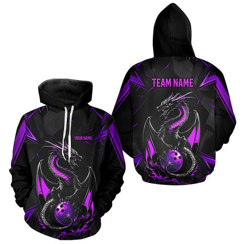 Custom Black And Purple Dragon Bowling Men And Women Hoodie Shirt, Dragon Bowling Team Shirt Uniform IPHW7314