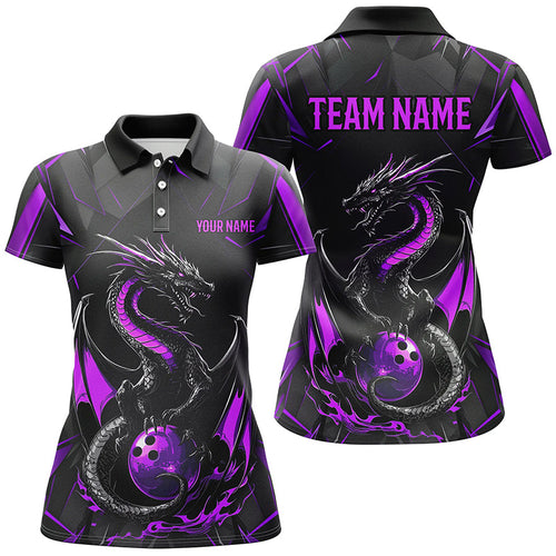 Custom Black And Purple Dragon Bowling Shirts For Women, Dragon Bowling Team Shirts Uniform IPHW7314