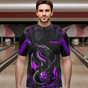 Custom Black And Purple Dragon Bowling Shirts For Men, Dragon Bowling Team Shirts Uniform IPHW7314