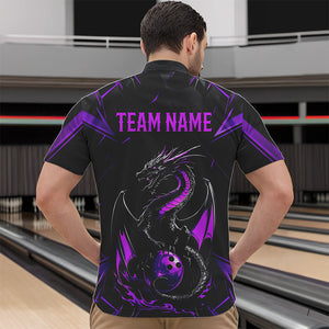 Custom Black And Purple Dragon Bowling Shirts For Men, Dragon Bowling Team Shirts Uniform IPHW7314