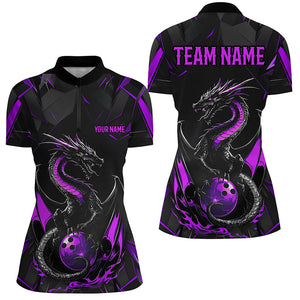 Custom Black And Purple Dragon Bowling Shirts For Women, Dragon Bowling Team Shirts Uniform IPHW7314