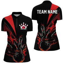 Load image into Gallery viewer, Custom Black And Red Flame Bowling Shirts For Women, Bowling League Shirts Team Jerseys IPHW7324