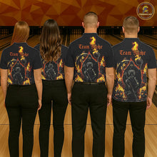 Load image into Gallery viewer, Grim Reaper Custom Flame Bowling Shirts For Men, Black And Fiery Halloween Bowling Outfits IPHW7631