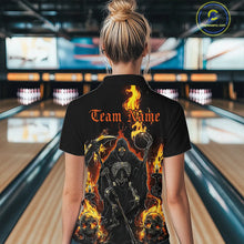 Load image into Gallery viewer, Grim Reaper Custom Flame Ladies Bowling Shirts, Black And Fiery Halloween Bowling Outfits IPHW7631