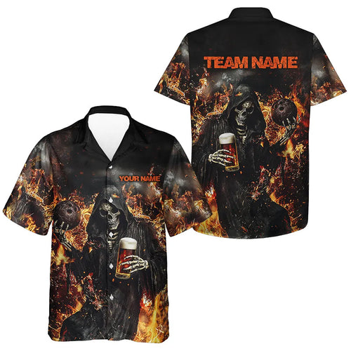 Bowling And Beer Custom Skull Bowling Hawaiian Shirts For Men And Women, Gothic Halloween Style Outfits IPHW7632