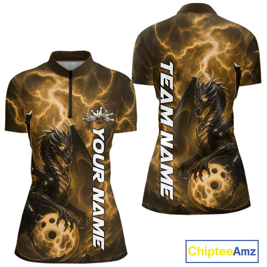 Custom Yellow Thunder Lightning Bowling Team Women Shirt, Dragon Bowling Jerseys IPHW10198