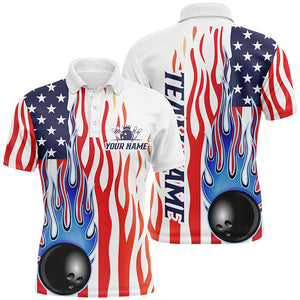 Custom Flame American Flag Bowling Shirt For Men, Patriotic Bowling Uniform Bowling League Shirts IPHW5985