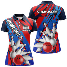 Load image into Gallery viewer, Blue And Red Custom Strike Bowling Team Shirts, Patriotic Ladies Bowling Tournament Jerseys IPHW6258