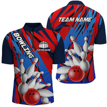 Load image into Gallery viewer, Blue And Red Custom Strike Bowling Team Shirts, Patriotic Unisex Bowling Tournament Jerseys IPHW6258