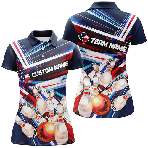 Custom Texas Flag Bowling Team Shirts For Women, Ladies Texas Bowling Jerseys IPHW6259