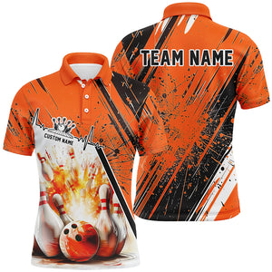 Bowling Heartbeat Pulse Line Strike Bowling On The Lane Custom Orange Team Shirts Men And Women IPHW6263