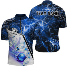 Load image into Gallery viewer, Strike Bowling On The Lane Custom Blue Thunder Lightning Unisex Bowling Team Shirts IPHW6264