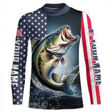 Load image into Gallery viewer, Personalized American Flag Bass Long Sleeve Fishing Shirts, Patriotic Bass Fishing Jerseys IPHW6877