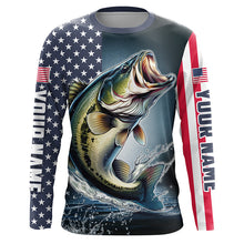 Load image into Gallery viewer, Personalized American Flag Bass Long Sleeve Fishing Shirts, Patriotic Bass Fishing Jerseys IPHW6877