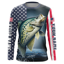 Load image into Gallery viewer, Personalized American Flag Crappie Long Sleeve Fishing Shirts, Patriotic Crappie Fishing Jerseys IPHW6879