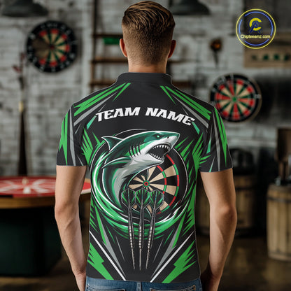 Custom Black And Green Shark Darts Jerseys, Darts Team Men Polo Shirt IPHW11715