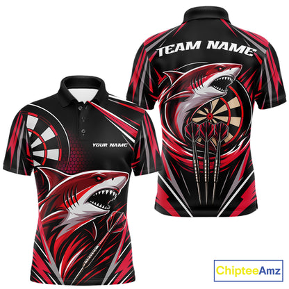 Custom Black And Red Shark Darts Jerseys, Darts Team Men Polo Shirt IPHW11716