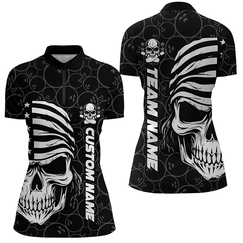 American Flag Skull Custom Bowling Jerseys For Women, Patriotic Bowling Team Shirts IPHW5184