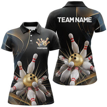 Load image into Gallery viewer, Personalized Bowling Shirts For Women, Golden Bowling Polo Shirts For Women With Team Name IPHW7334