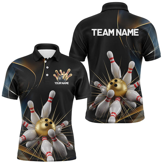 Personalized Bowling Shirts For Men, Golden Bowling Polo Shirts For Men With Team Name IPHW7334