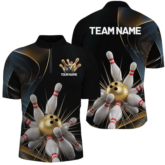 Personalized Bowling Shirts For Men, Golden Bowling Polo Shirts For Men With Team Name IPHW7334