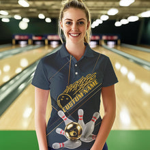 Load image into Gallery viewer, Custom Golden Bowling Shirts For Women, Flame Bowling Team Shirts Bowling Uniform IPHW7335