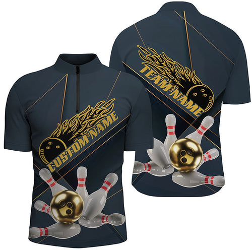 Custom Golden Bowling Shirts For Men, Flame Bowling Team Shirts Bowling Uniform IPHW7335