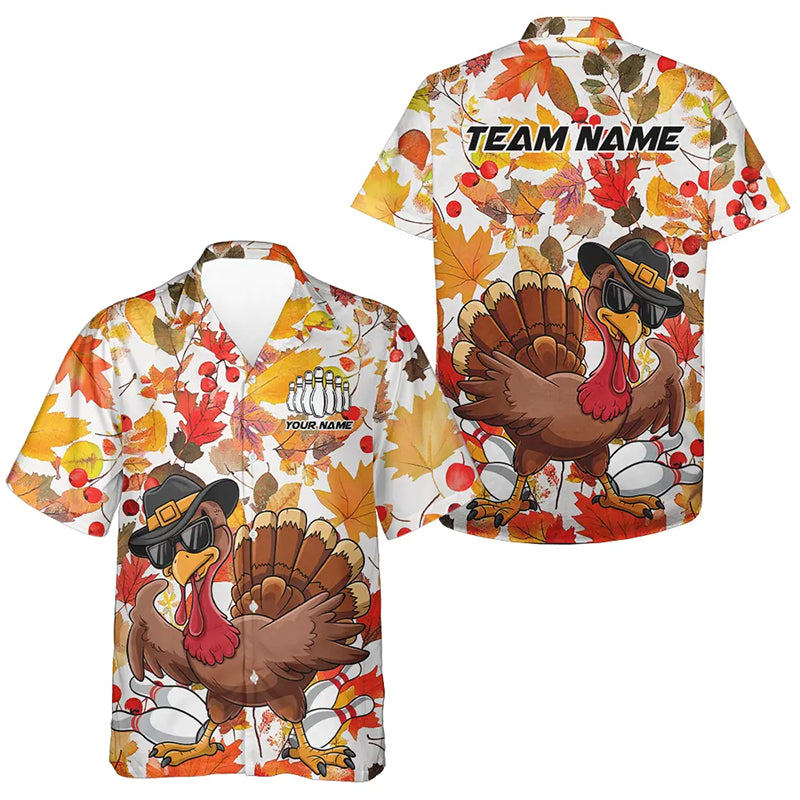 Custom Funny Turkey Bowling Hawaiian Shirts For Men And Women, Thanksgiving Bowling Team Shirt IPHW7637